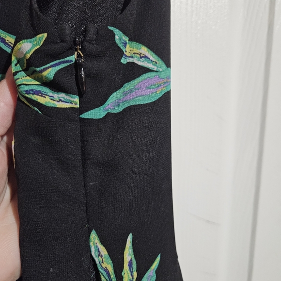 Floral Black Dress Pleated Skirt Sheer Back Zipup | George Size Medium - Picture 4 of 6